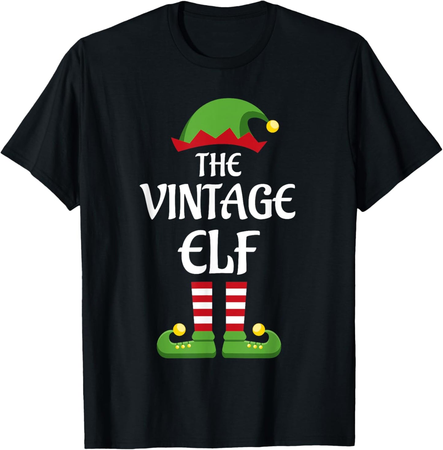 Vintage Elf Family Matching Group Christmas Old T-Shirt - T-Shirt | Black