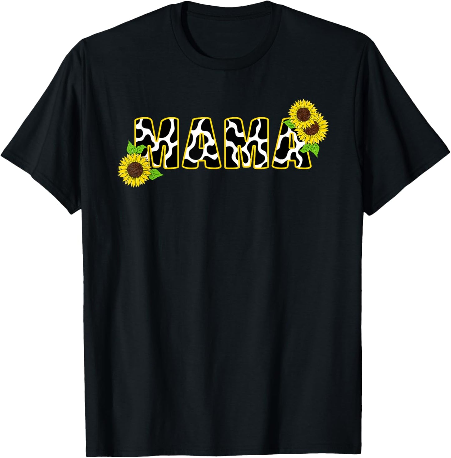 Cute Mama Cow Print Sunflower Mother Flower Mom T-Shirt - T-Shirt | Black