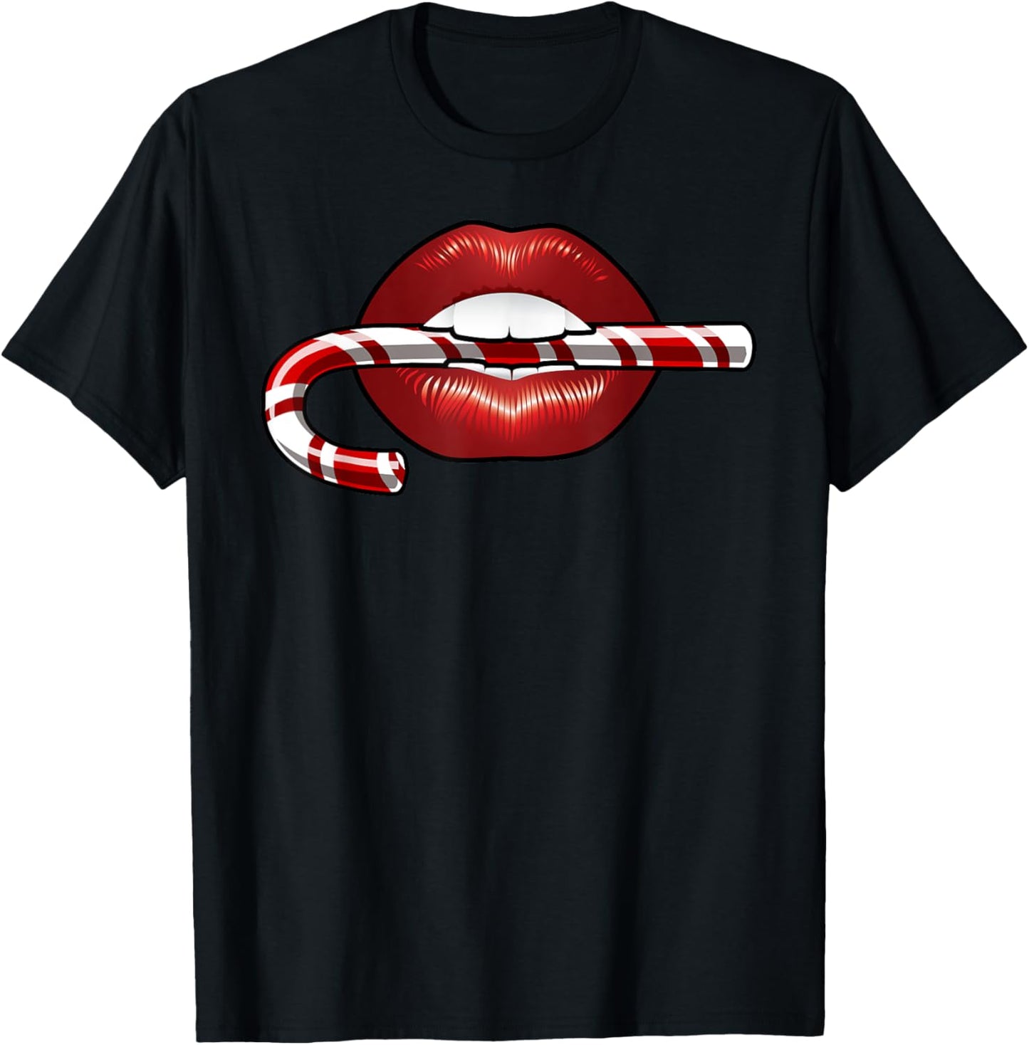 Sexy Candy Cane lips novelty Holiday Candy Cane T-Shirt - T-Shirt | Black