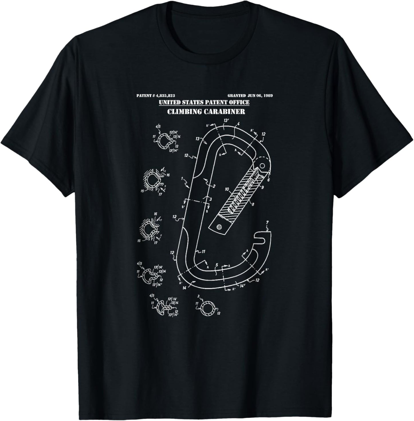 Carabiner Patent Rock Climbing Shirt Graphic Climb Gift T-Shirt - T-Shirt | Black