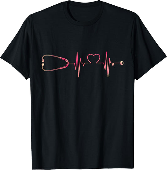 ECG Stetoscope Heartbeat Nurse Heart Doctor T-Shirt - T-Shirt | Black