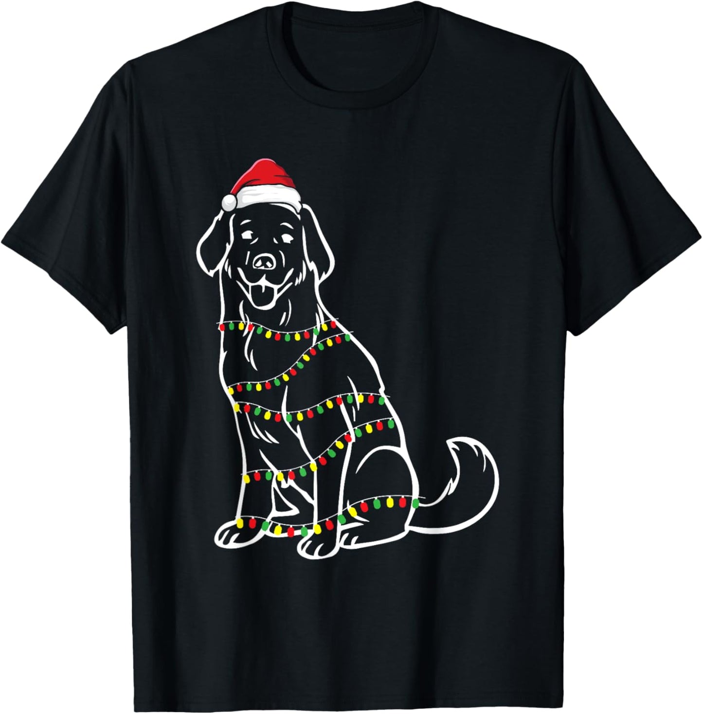 Golden Retriever Christmas Tree Lights X-Mas Cute Dog Puppy Women Kids T-Shirt - T-Shirt | Black