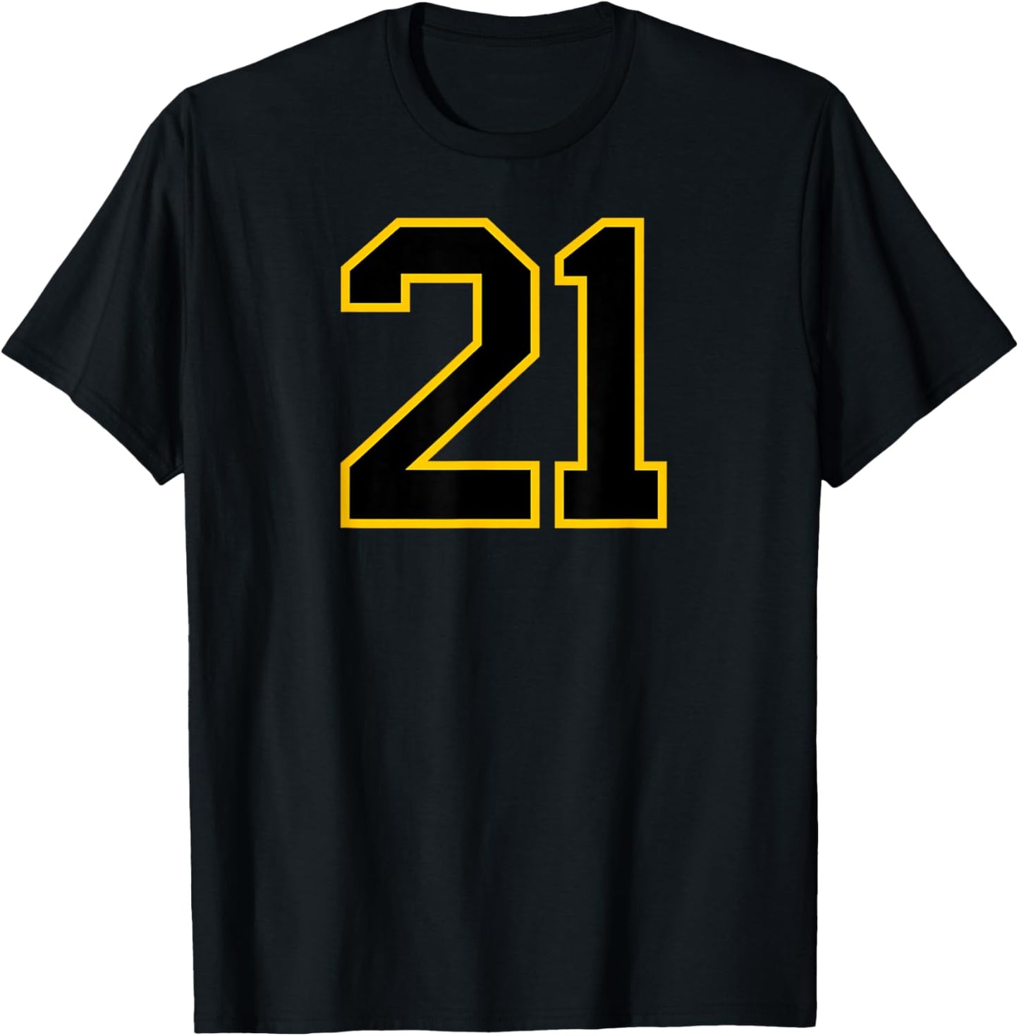 Yellow Black Sports Team Number #21 T-Shirt - T-Shirt | Black