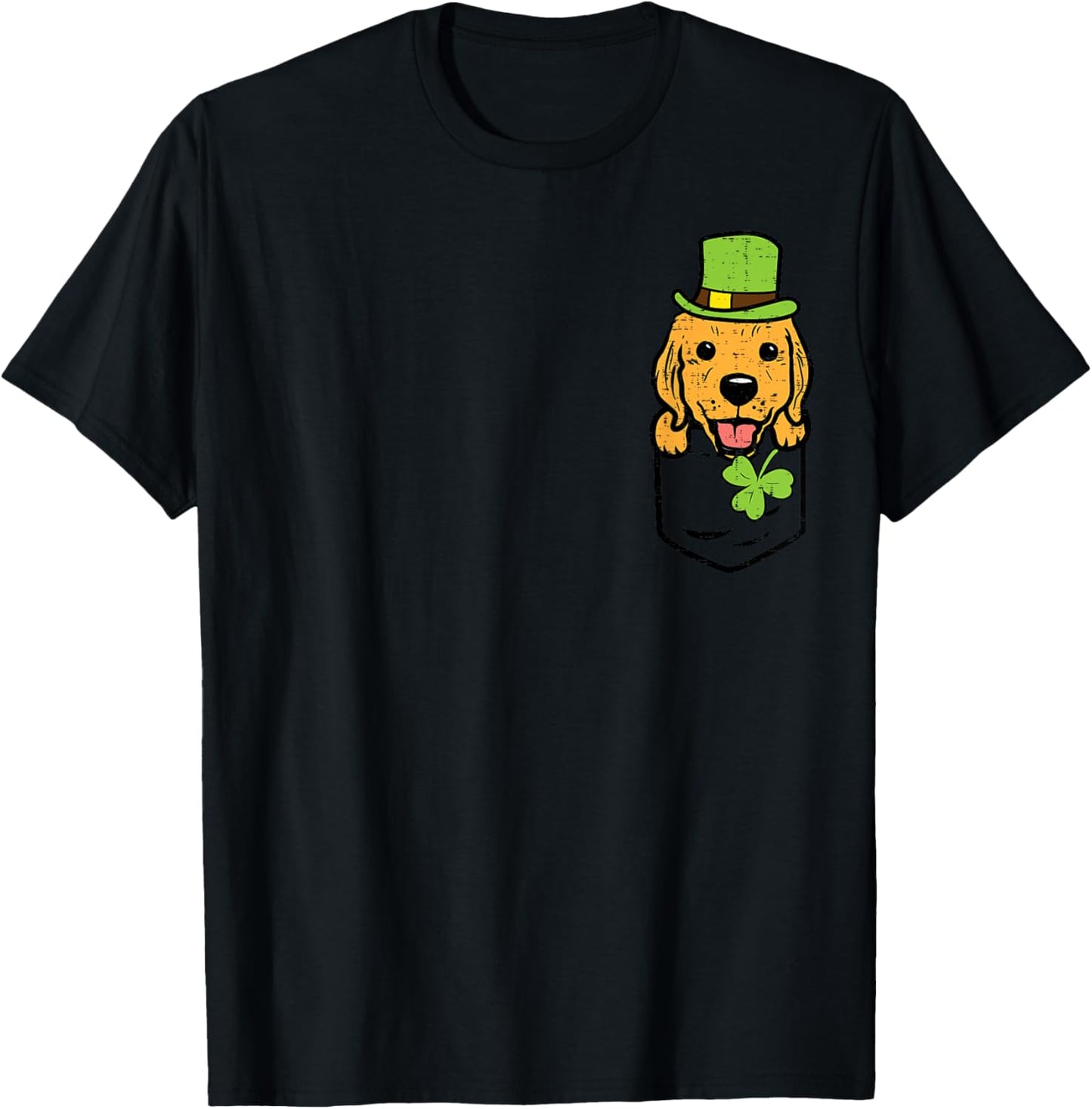 Irish Pocket Golden Retriever Saint Paddys St Patricks Day T-Shirt - T-Shirt | Black