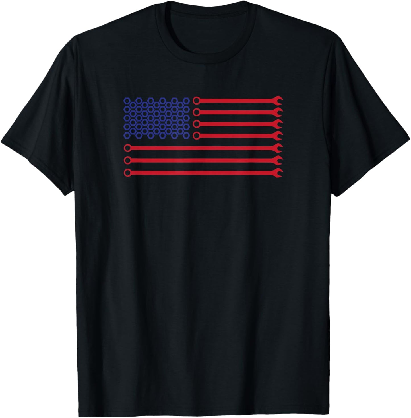 Mechanic Wrench and Bolts American USA Flag T-Shirt - T-Shirt | Black