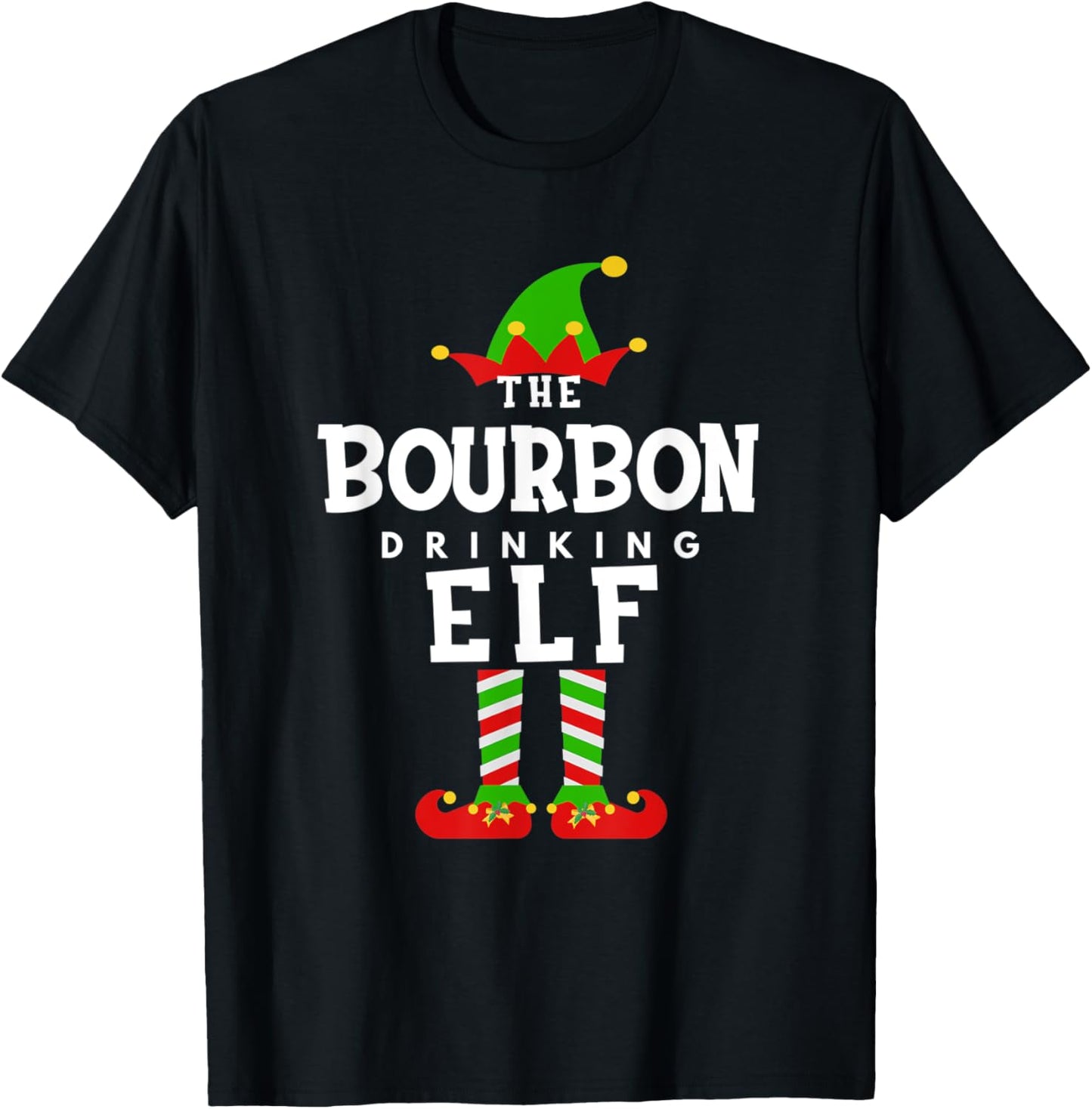 The Bourbon Drinking Elf Costume Christmas Morning Matching T-Shirt - T-Shirt | Black