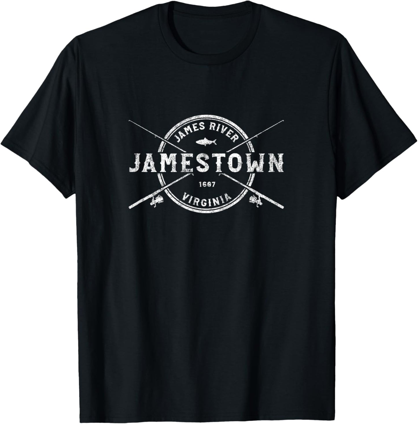 Jamestown VA Vintage Crossed Fishing Rods T-Shirt - T-Shirt | Black