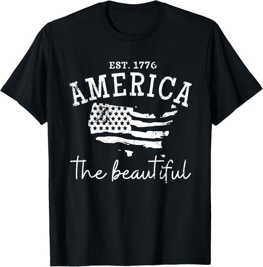 America The Beautiful Patriotic 4th Of July Independen Day T-Shirt - T-Shirt | Black