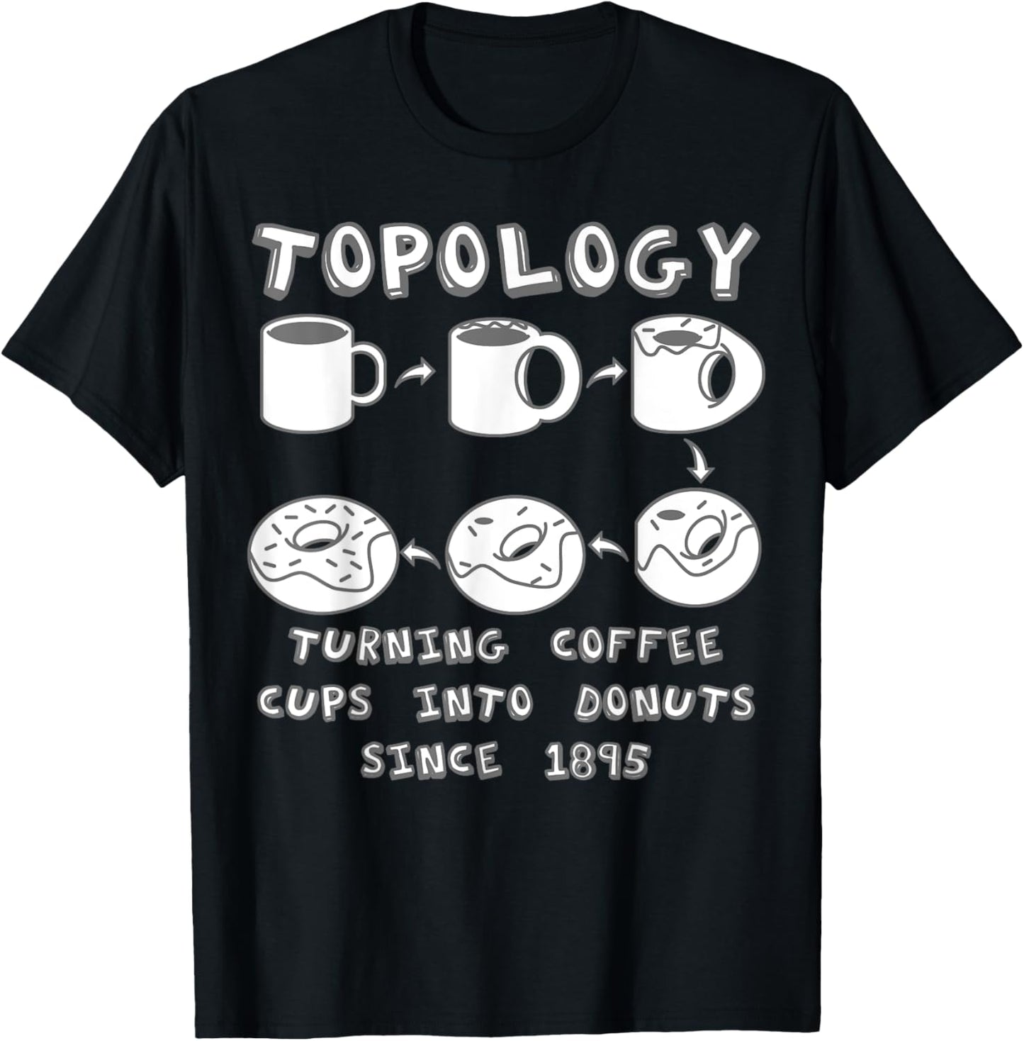 Funny Topology Turning Coffee Cups into Donuts Math Teacher T-Shirt - T-Shirt | Black