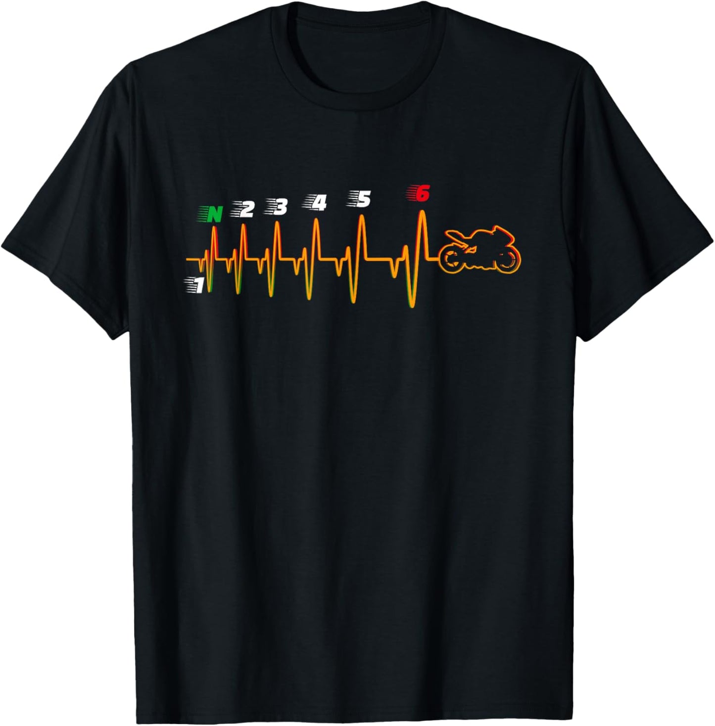 Motorcycle gear shift 1N23456 heartbeat Biker T-Shirt - T-Shirt | Black