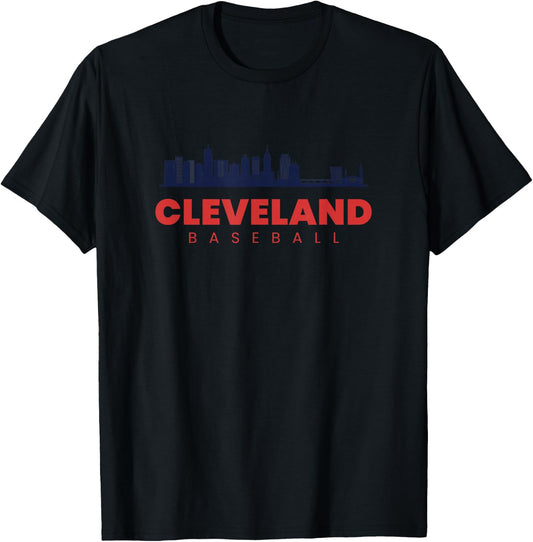 Cleveland Baseball Vintage City Skyline Retro Baseball Lover T-Shirt - T-Shirt | Black