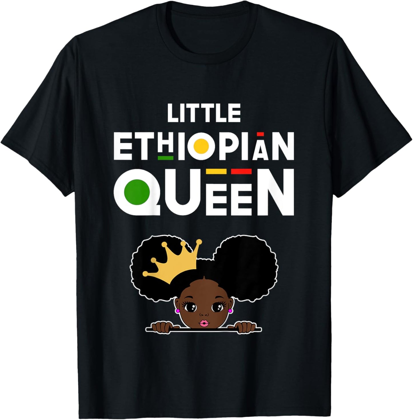 Little Ethiopian Queen Shirt Girls Ethiopian Flag Ethiopia T-Shirt - T-Shirt | Black