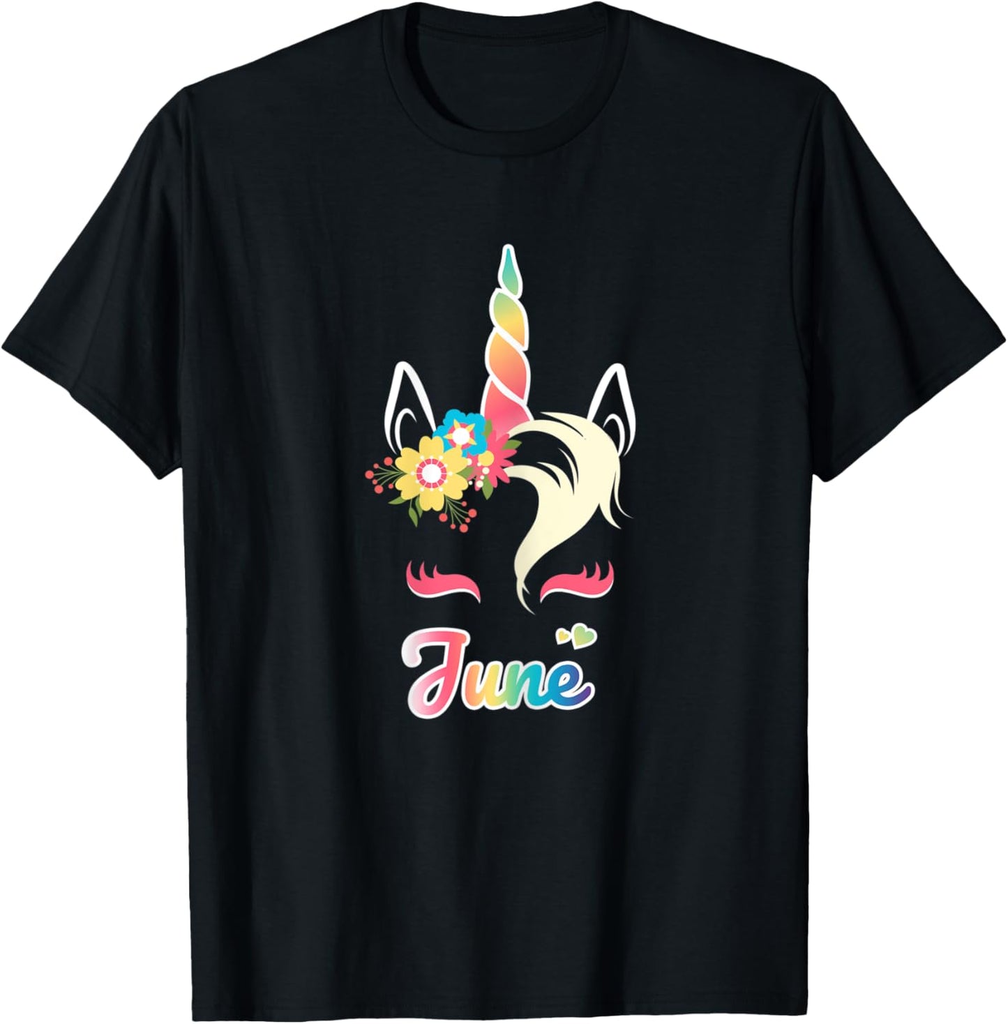 Rainbow Unicorn June apparel Custom Name Gift girls T-Shirt - T-Shirt | Black