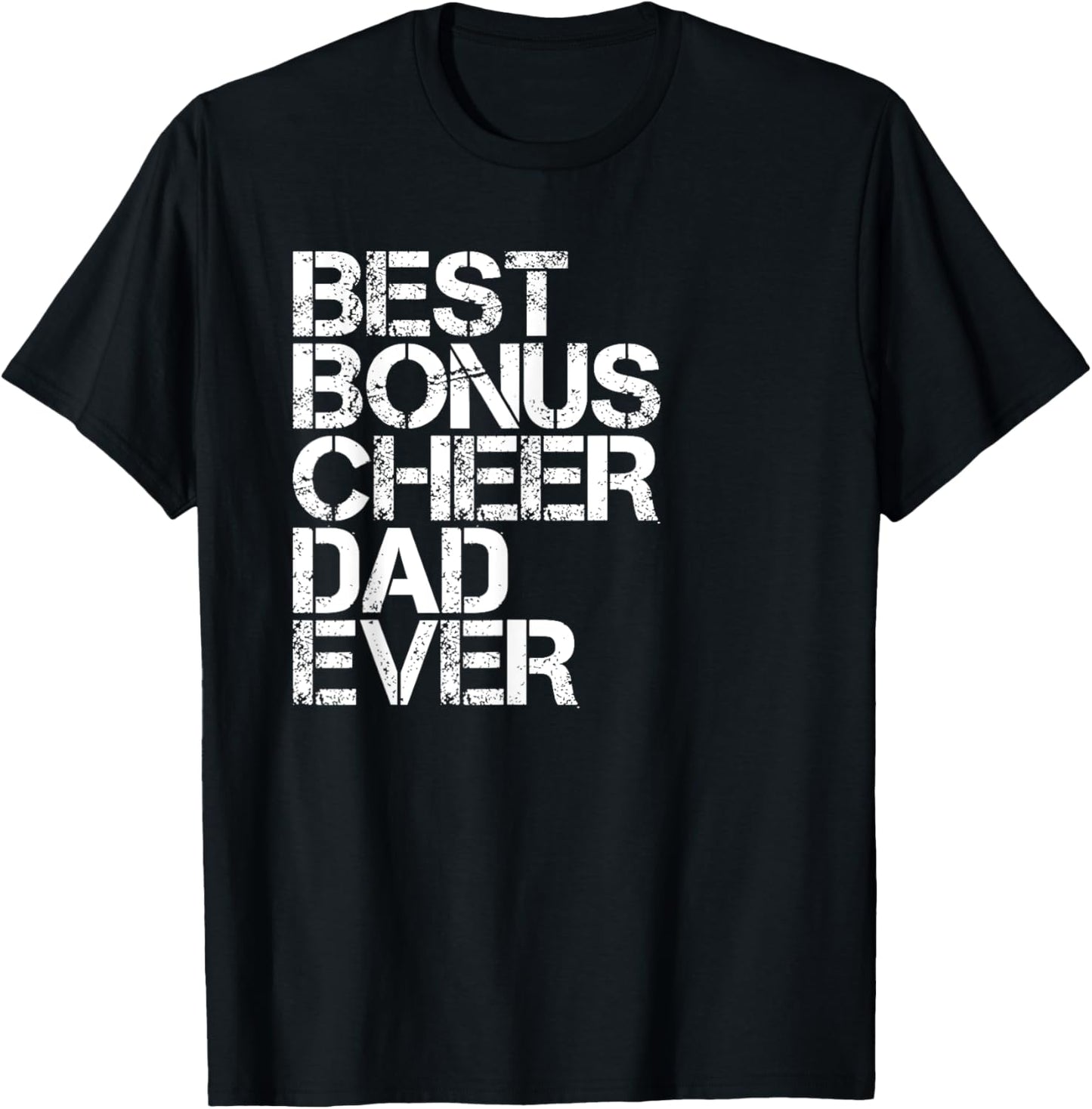 Best Bonus Cheer Dad Ever Cheerleading Stepdad Vintage Retro T-Shirt - T-Shirt | Black