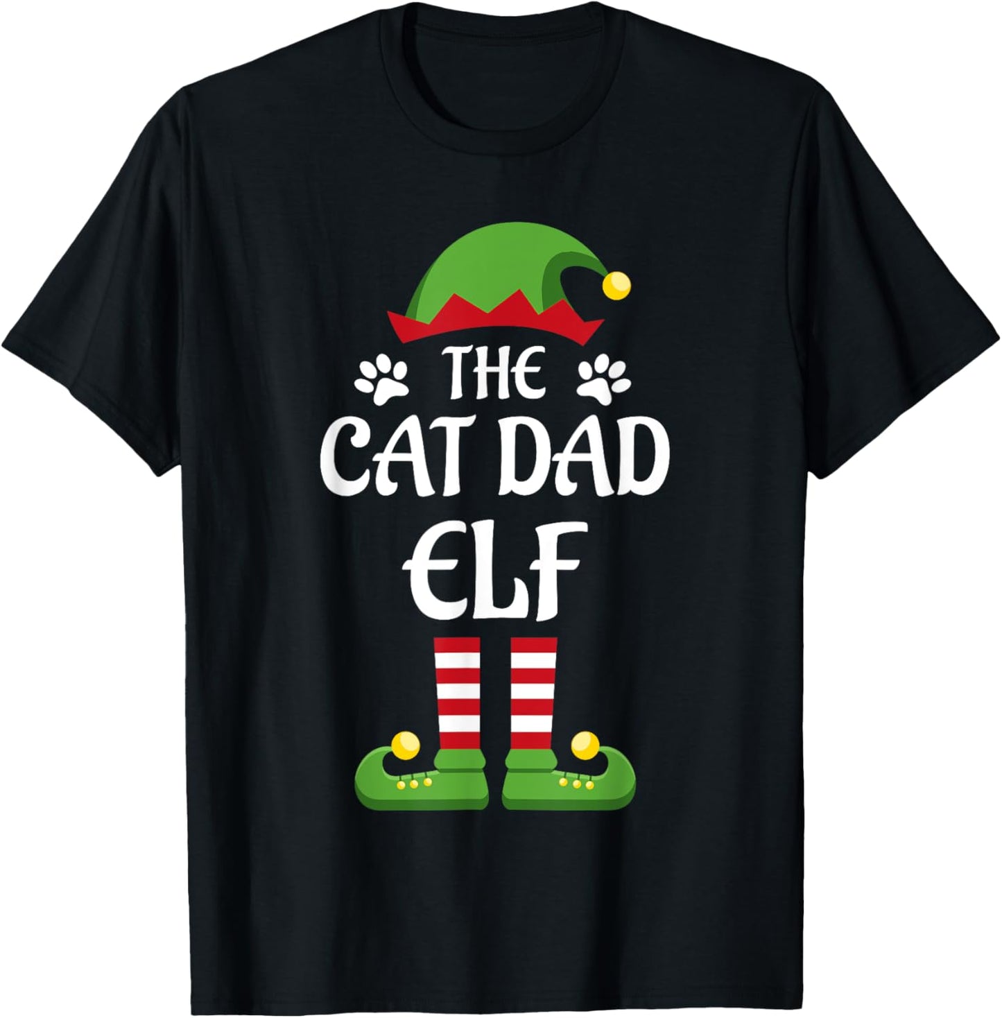 Cat Dad Elf Family Matching Group Christmas T-Shirt - T-Shirt | Black