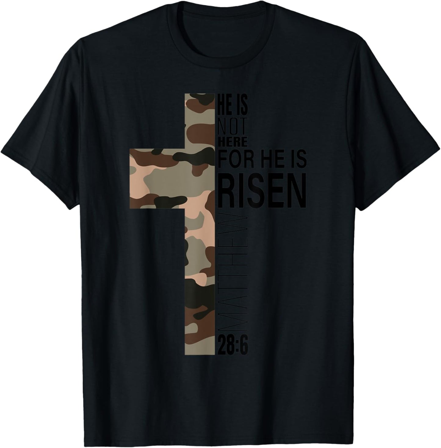 He Is Risen Christian Easter Bible Verse Camo Cross Men Boys T-Shirt - T-Shirt | Black