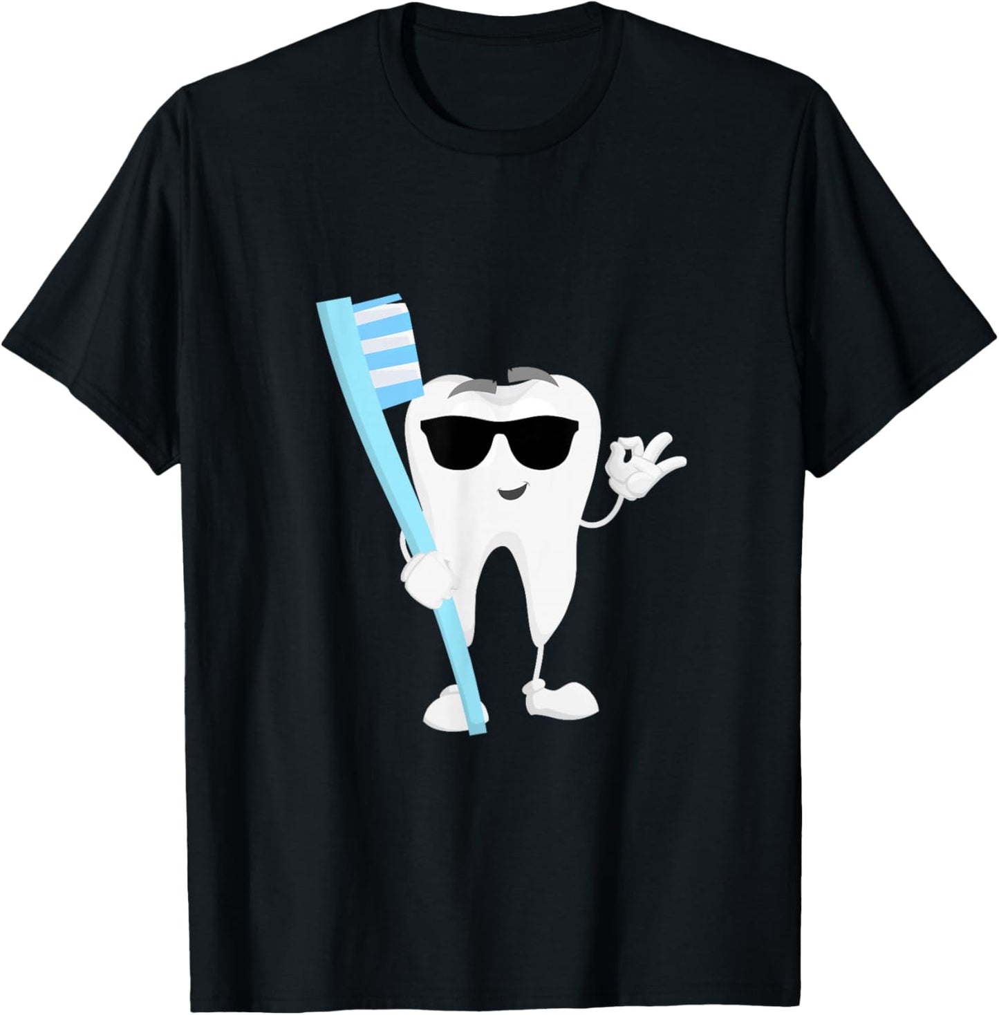 Cartoon Tooth with Sunglasses and Toothbrush Dentist Dental T-Shirt - T-Shirt | Black