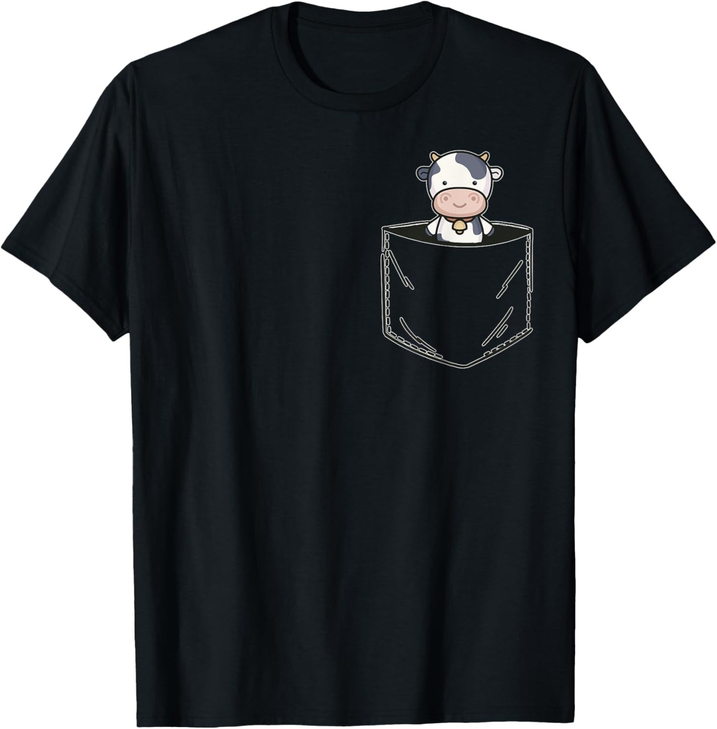 Pocket Animal Cute Cow T-Shirt - T-Shirt | Black