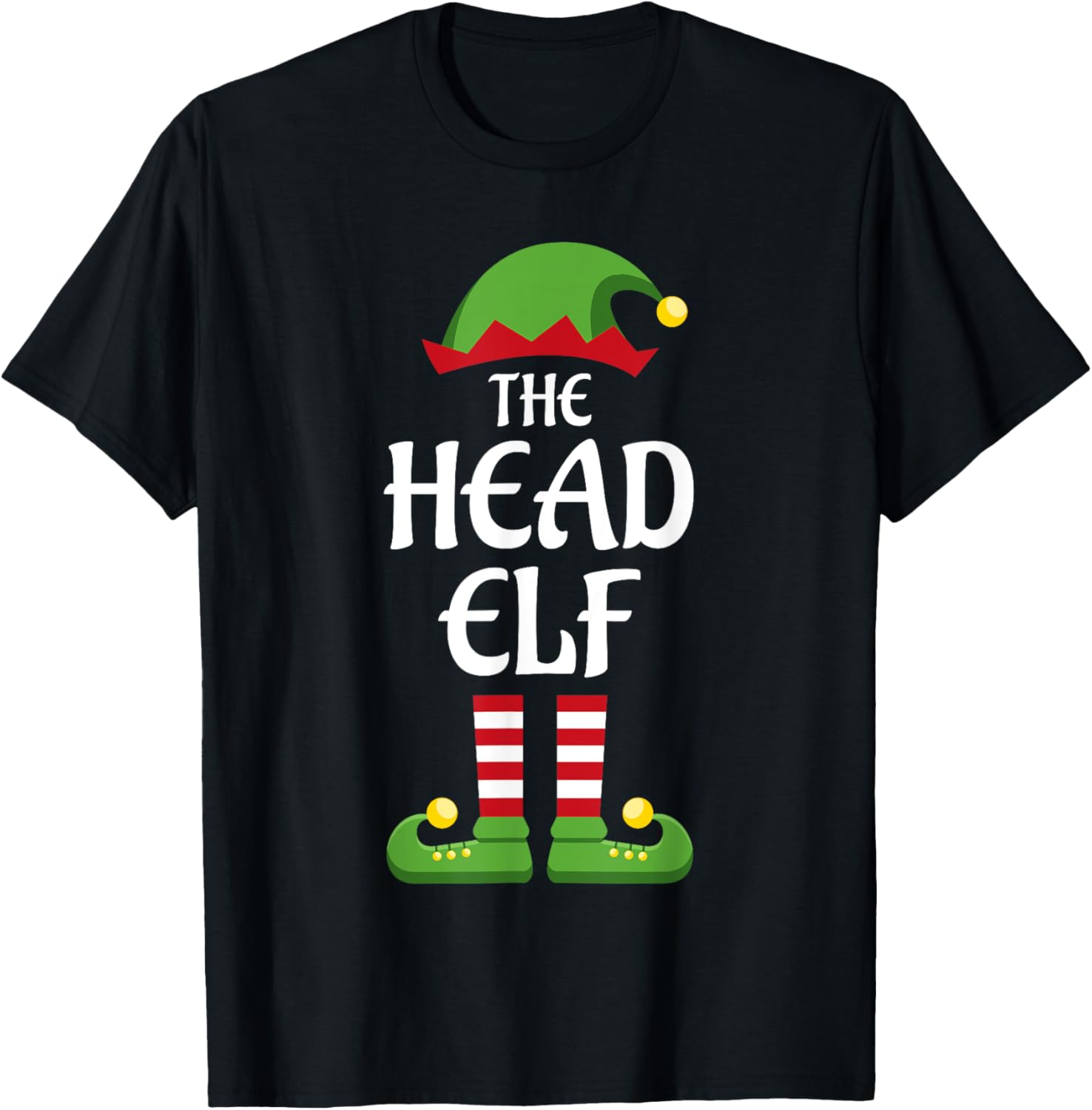Head Elf Family Matching Group Christmas T-Shirt - T-Shirt | Black