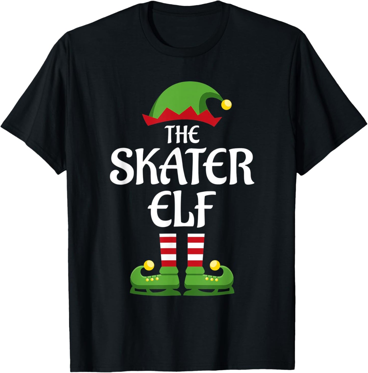 Skater Elf Family Matching Group Christmas T-Shirt - T-Shirt | Black