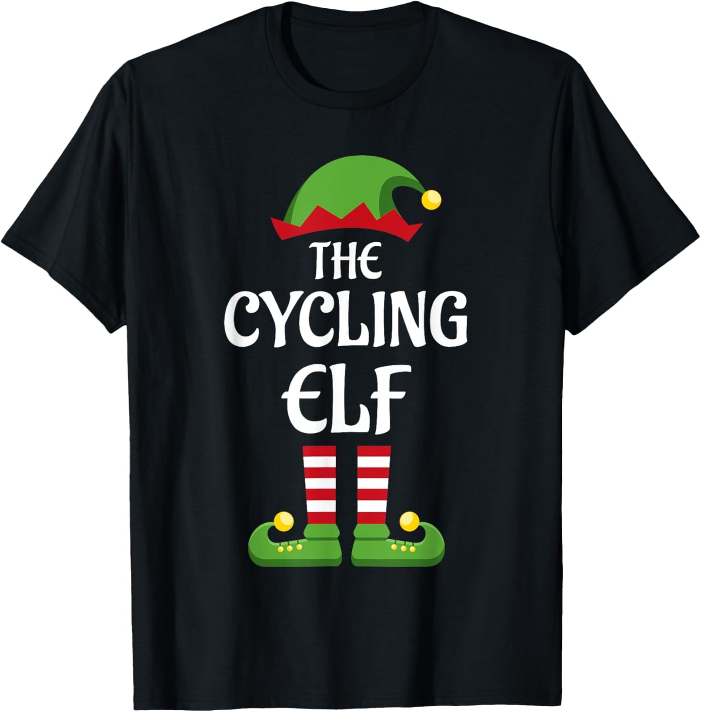 Cycling Elf Family Matching Group Christmas Bicycle T-Shirt - T-Shirt | Black