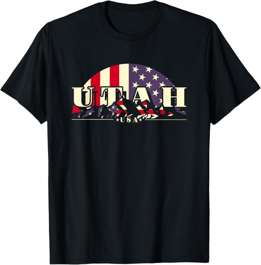 American State Utah, Vintage Mountain Nature Hiking T-Shirt - T-Shirt | Black
