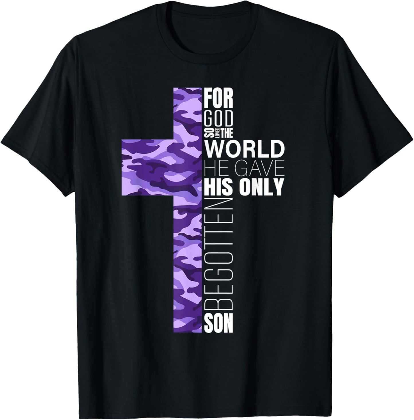 Cute Purple Camo Christian Cross Gifts Women Men Kids Verse T-Shirt - T-Shirt | Black