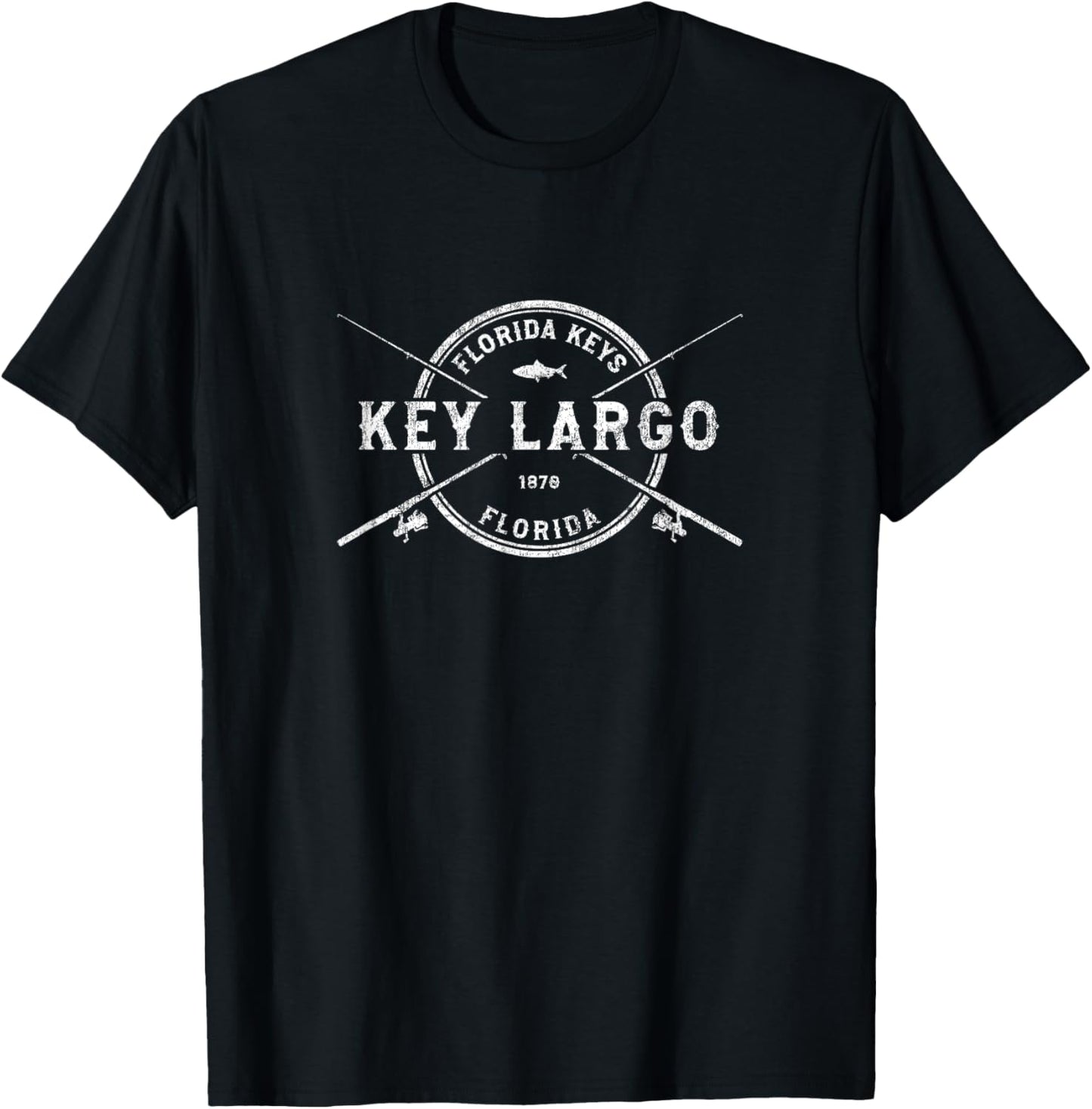 Key Largo FL Vintage Crossed Fishing Rods T-Shirt - T-Shirt | Black