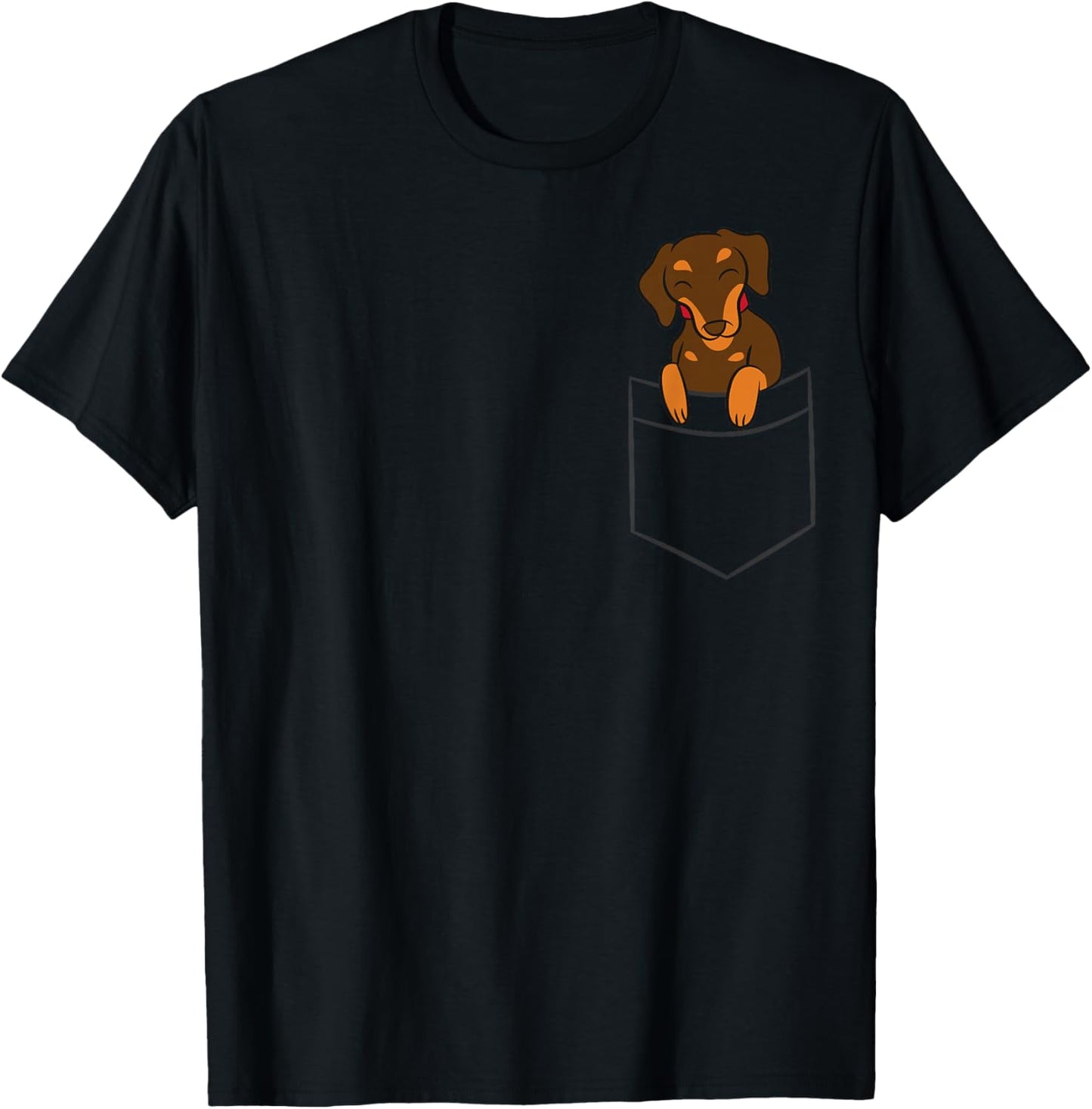 Dachshund Dog Gifts And Dachshund In The Pocket Cute Pocket Dachshund -Adults, -Kids Black Short Sleeve Classic Fit Cotton T-Shirt - T-Shirt | Black