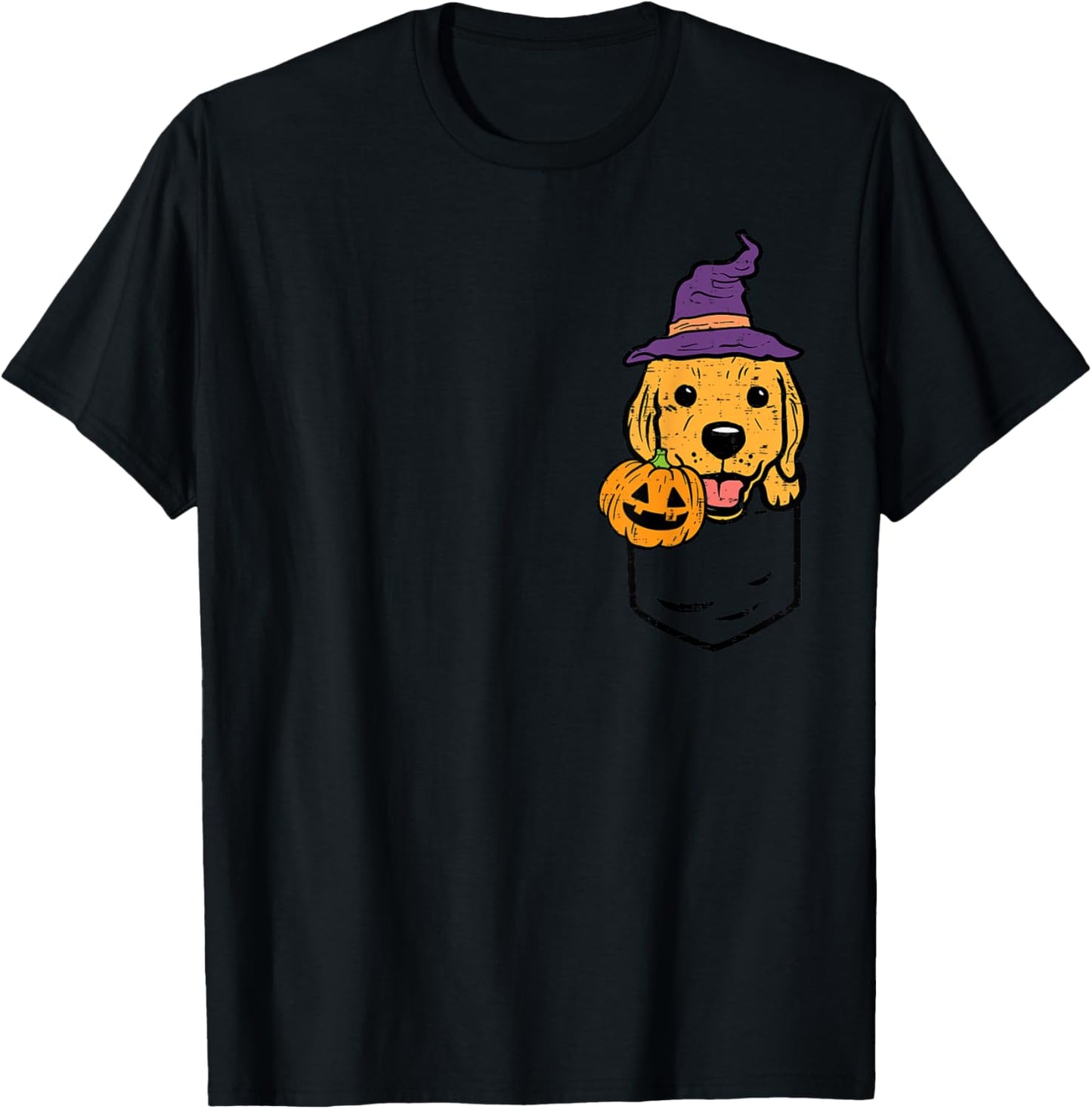 Pocket Golden Retriever Witch Halloween Dog Men Women Kids T-Shirt - T-Shirt | Black