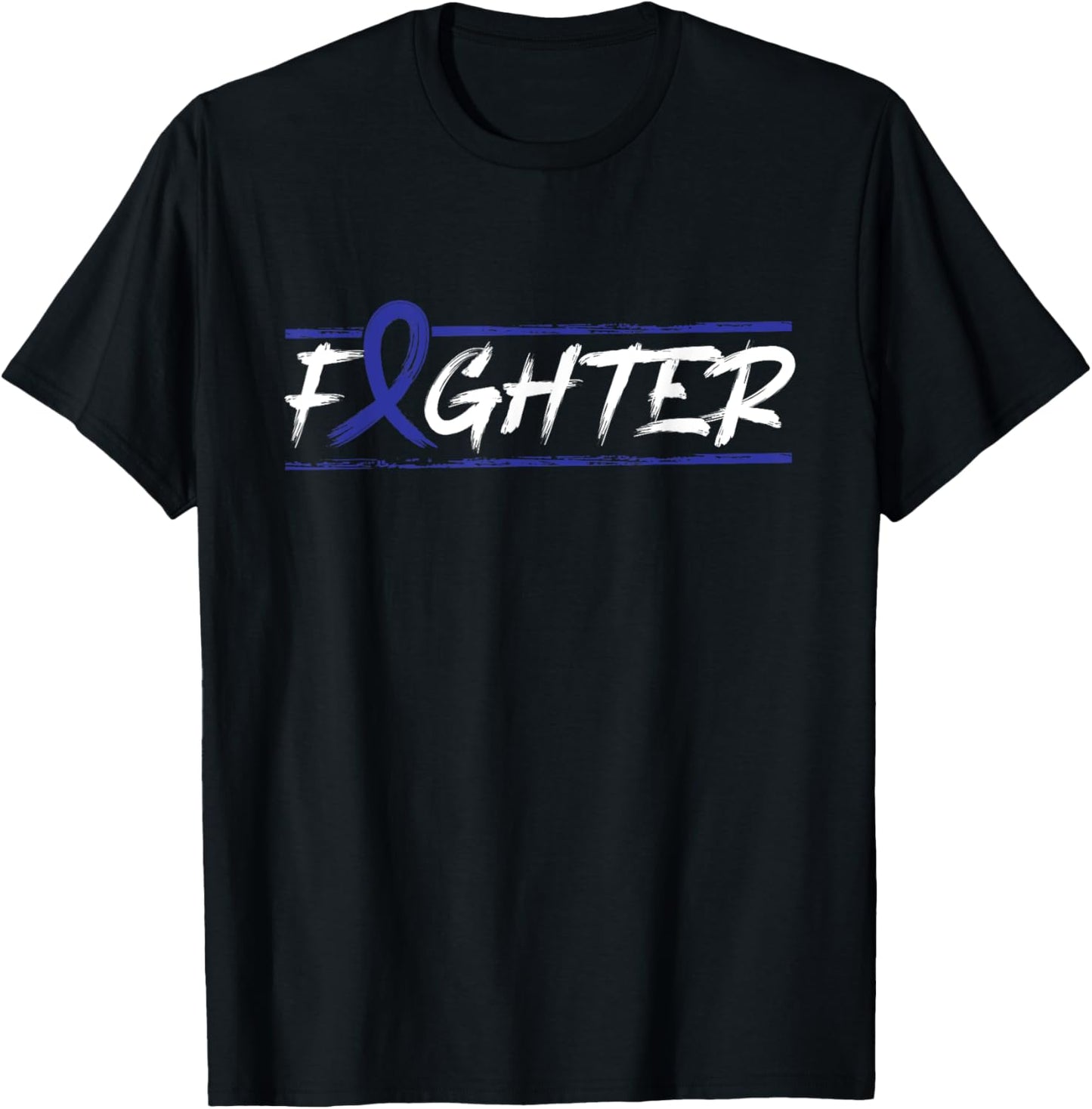 Rectal Cancer Fighter T Shirt - Blue Ribbon Awareness T-Shirt - T-Shirt | Black