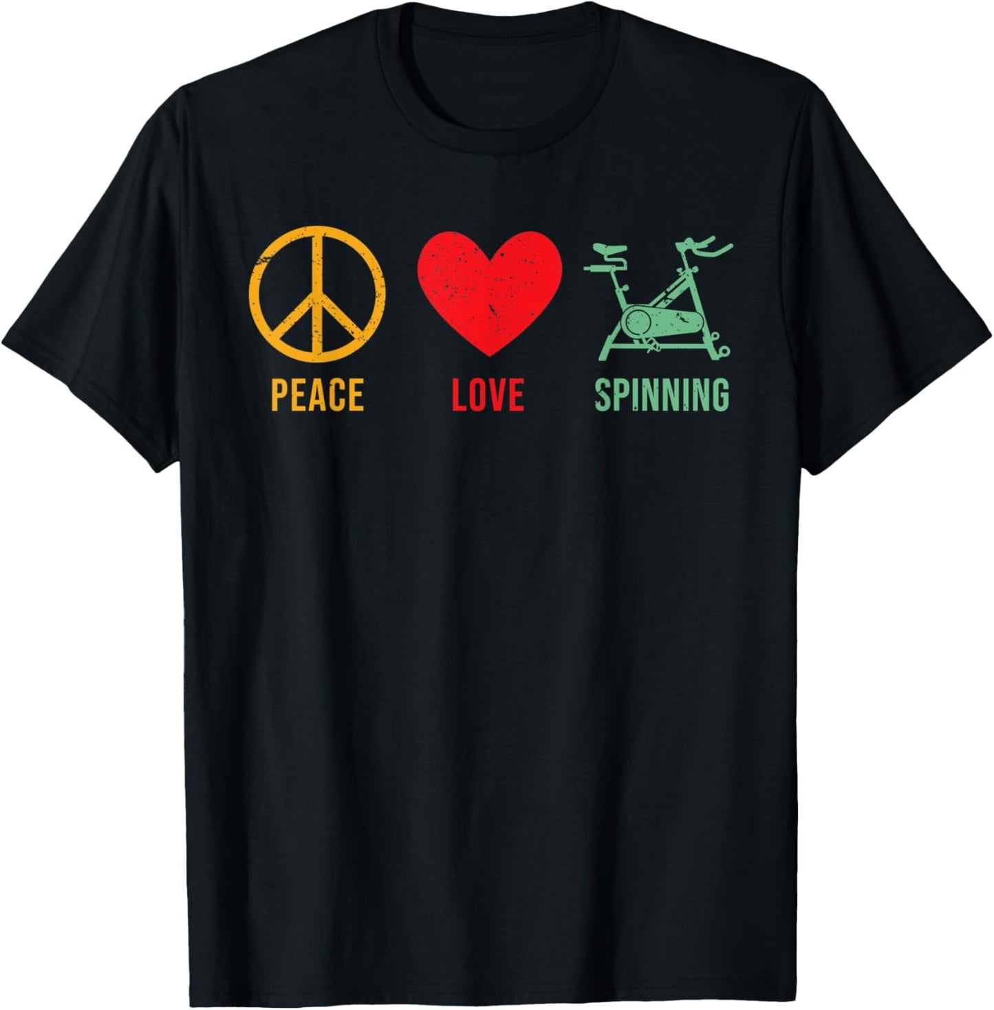 Cute Spin Instructor Peace Love Spinning Cycle Spinner Bike T-Shirt - T-Shirt | Black