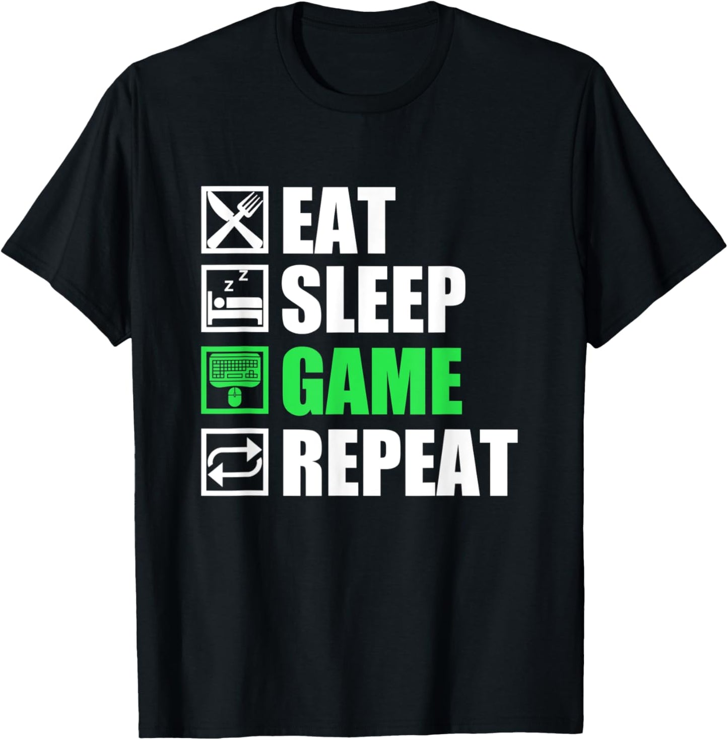 Eat Sleep Game Repeat | PC Gamer T-Shirt - T-Shirt | Black