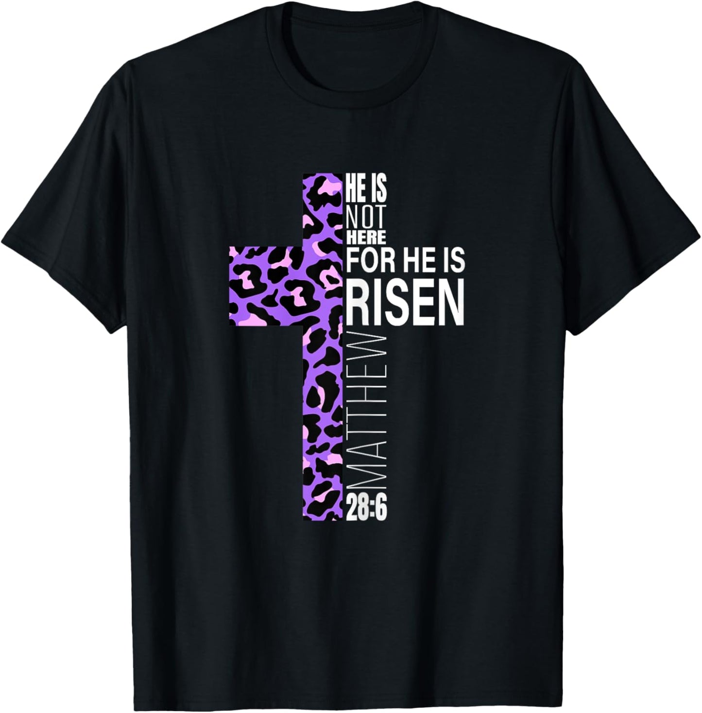 Cute Purple Christian Verse Cheetah Print Easter He Is Risen T-Shirt - T-Shirt | Black