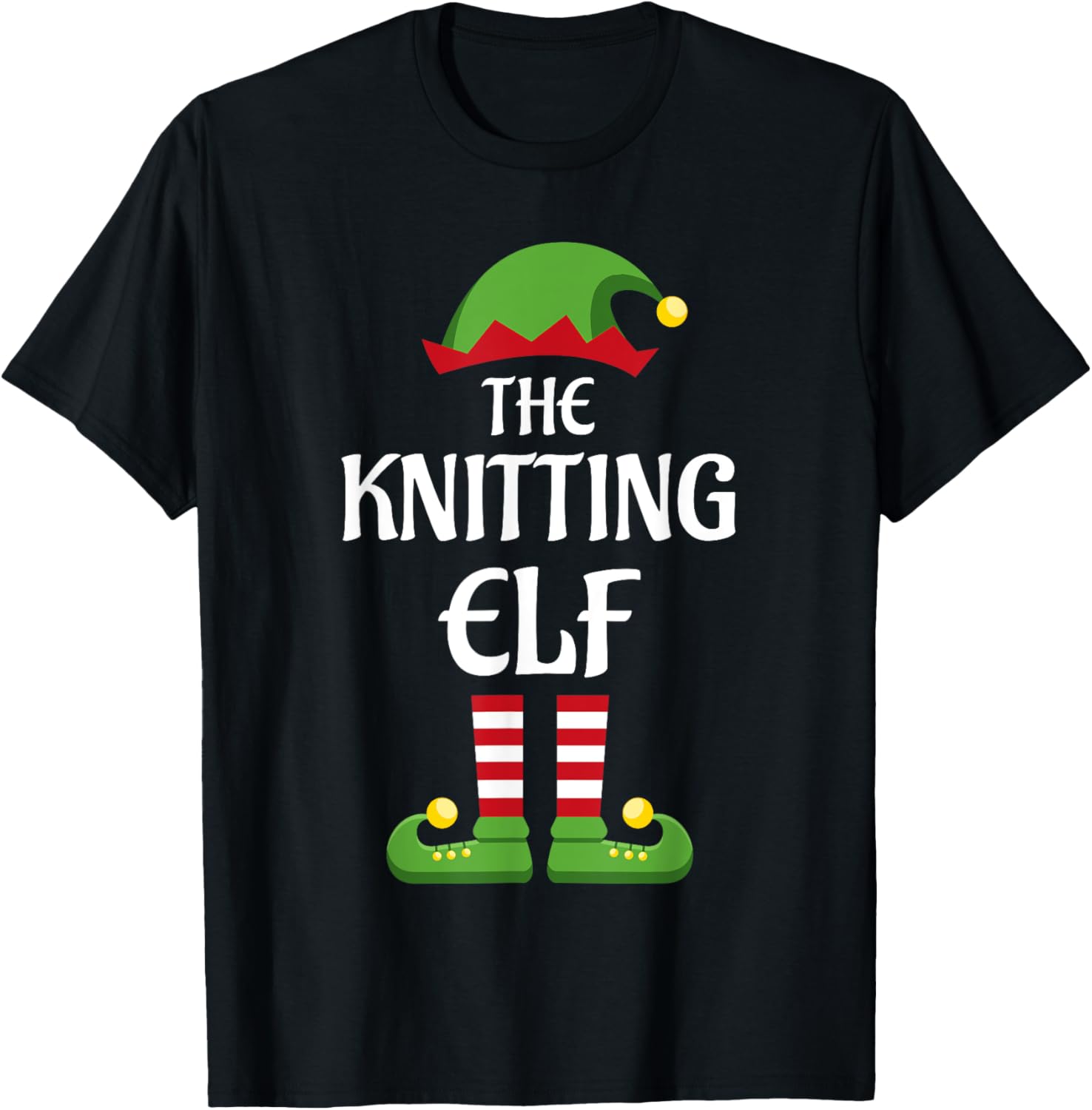 Knitting Elf Family Matching Group Christmas T-Shirt - T-Shirt | Black