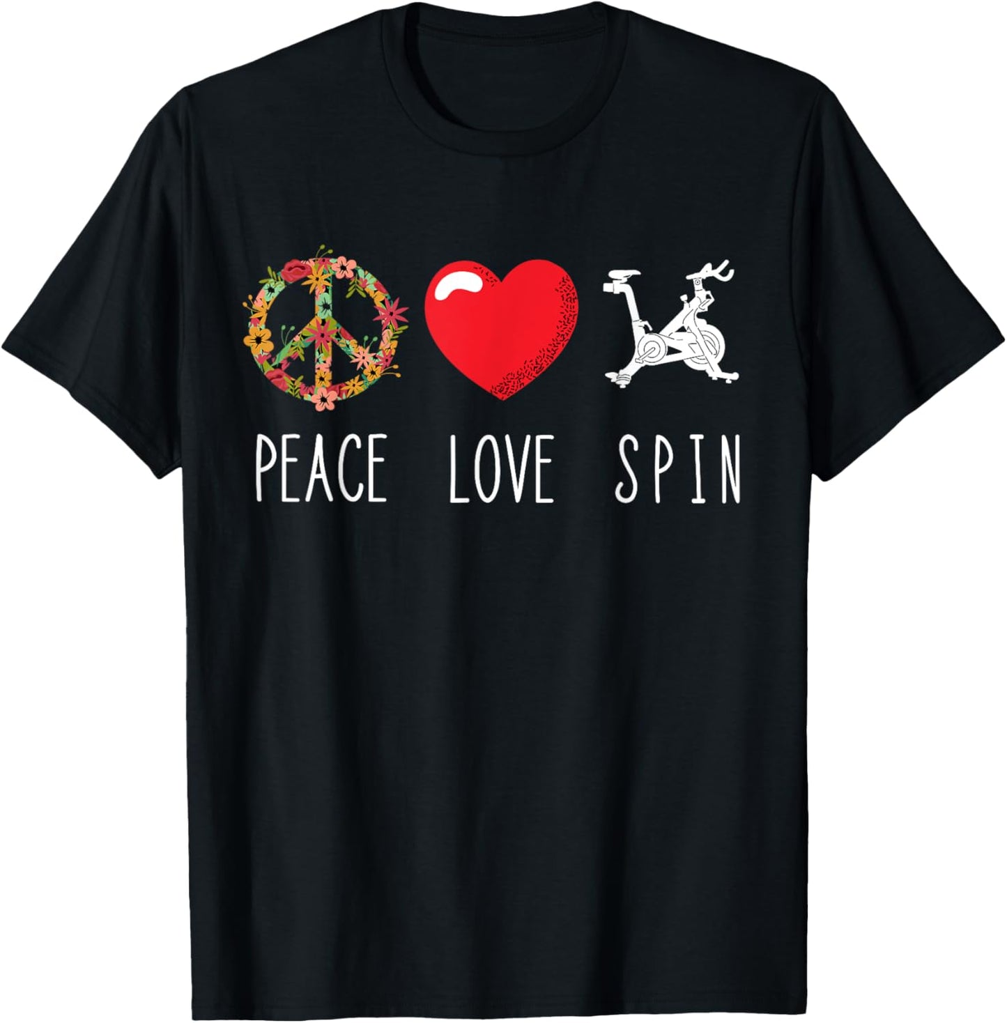 Spinning Bicycle Gym Love Peace Indoor Spinning Fitness T-Shirt - T-Shirt | Black