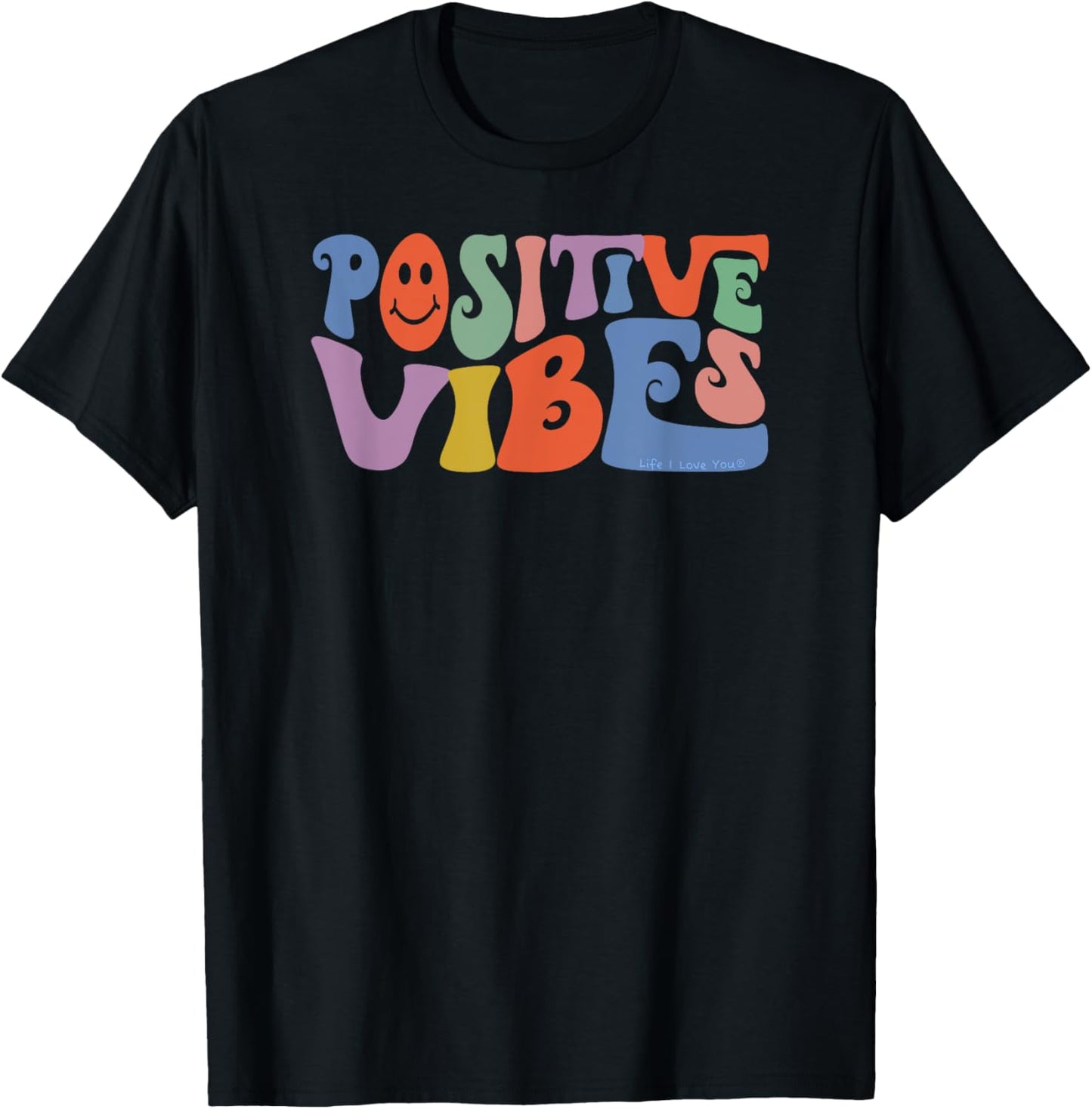 Fun Retro Hippie Inspirational Happy Positive Vibes T-Shirt - T-Shirt | Black