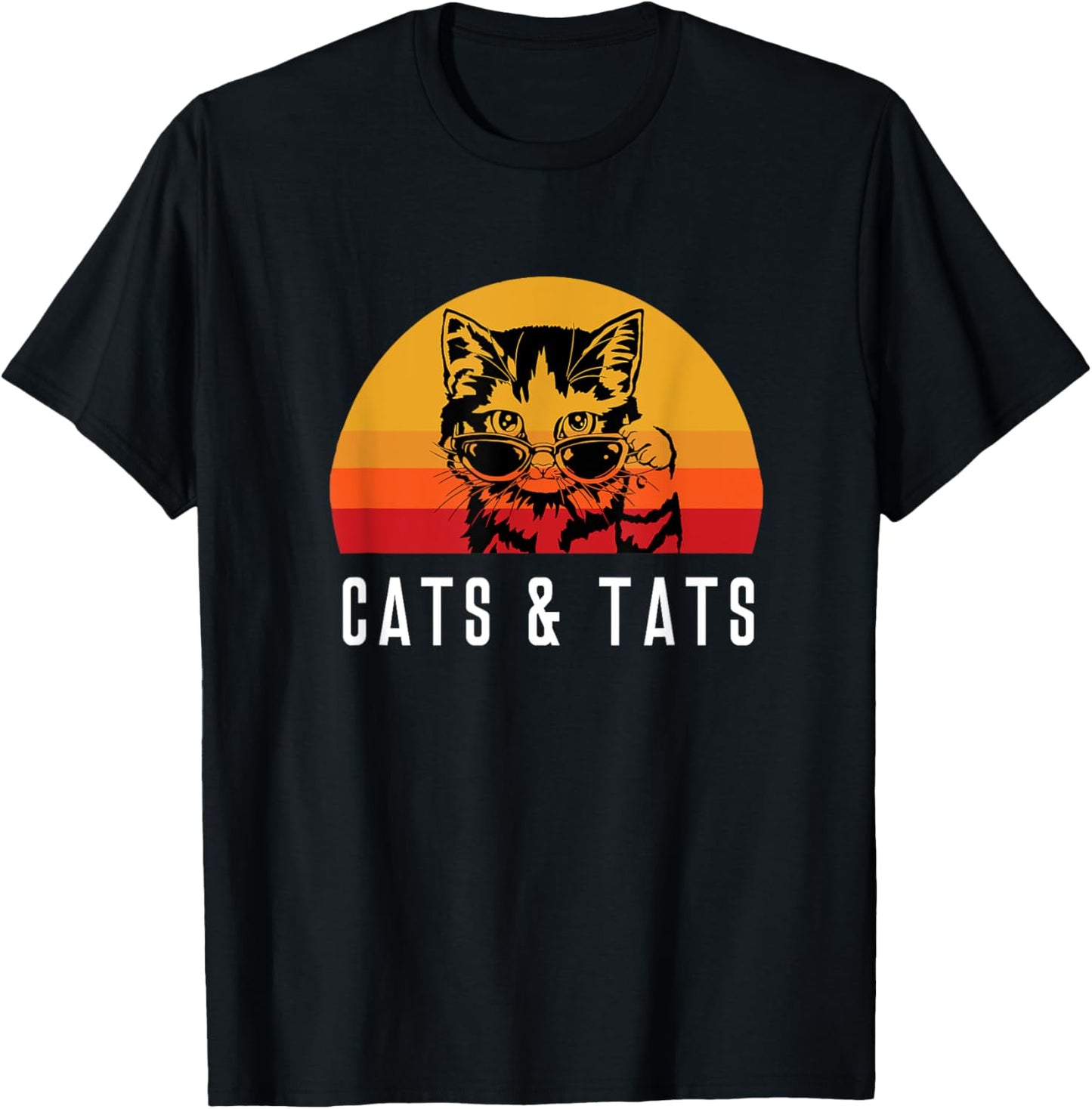 Cats & Tats Tattoo Cat with Sunglasses Kitten Kitty Funny Men Women Kids T-Shirt - T-Shirt | Black