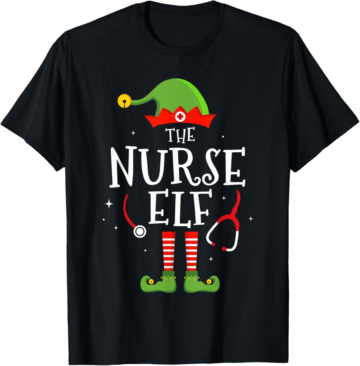 The Nurse elf Funny Christmas Matching Family Pajama T-Shirt - T-Shirt | Black