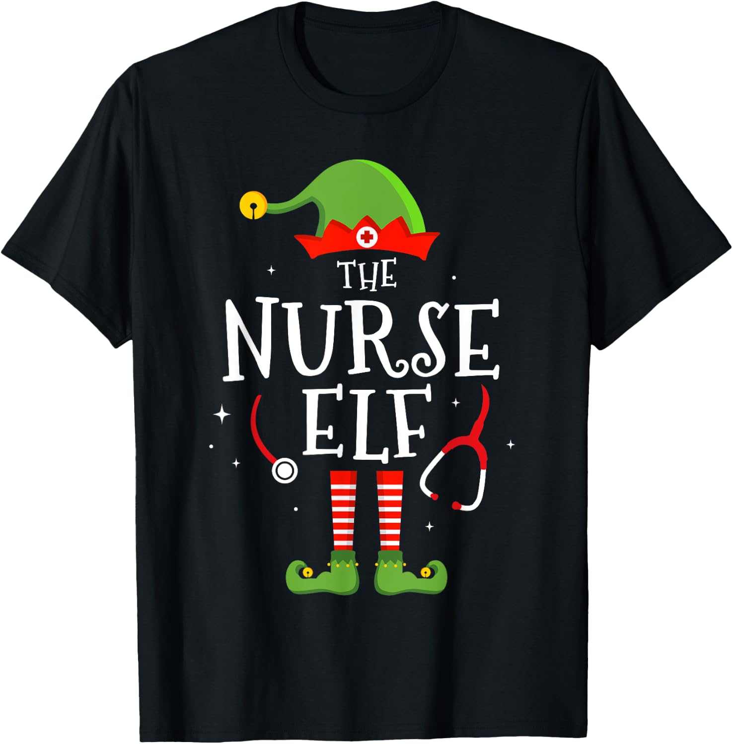 The Nurse elf Funny Christmas Matching Family Pajama T-Shirt - T-Shirt | Black