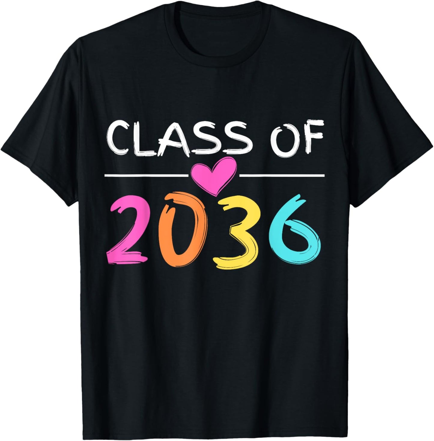 Class of 2036 Grow With Me Shirt Back School Colors Heart T-Shirt - T-Shirt | Black