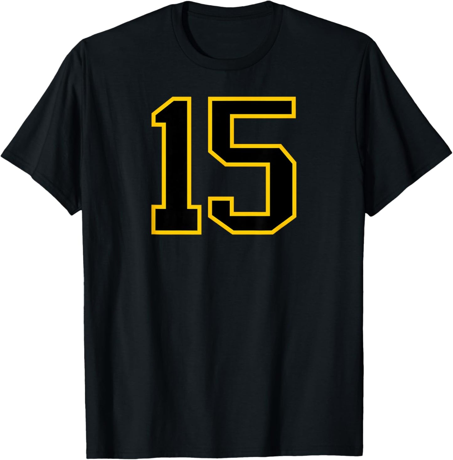 Number #15 Sports Team Yellow Black Number T-Shirt - T-Shirt | Black