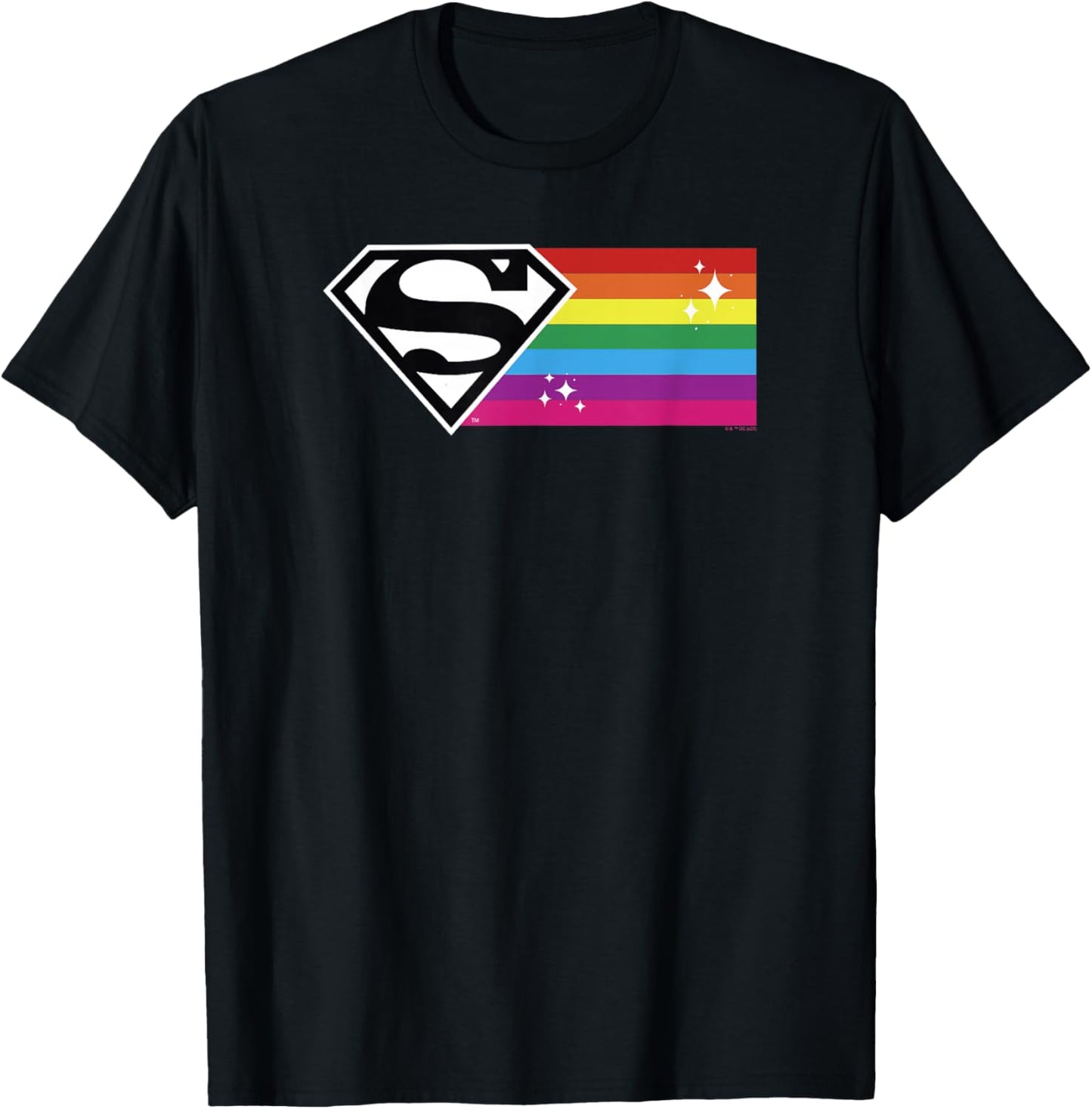 DC Comics Pride Justice League Superman Rainbow Flag Sparkle T-Shirt - T-Shirt | Black