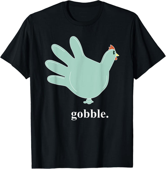 Turkey Glove Gobble Thanksgiving Thankful Nurse T-Shirt - T-Shirt | Black