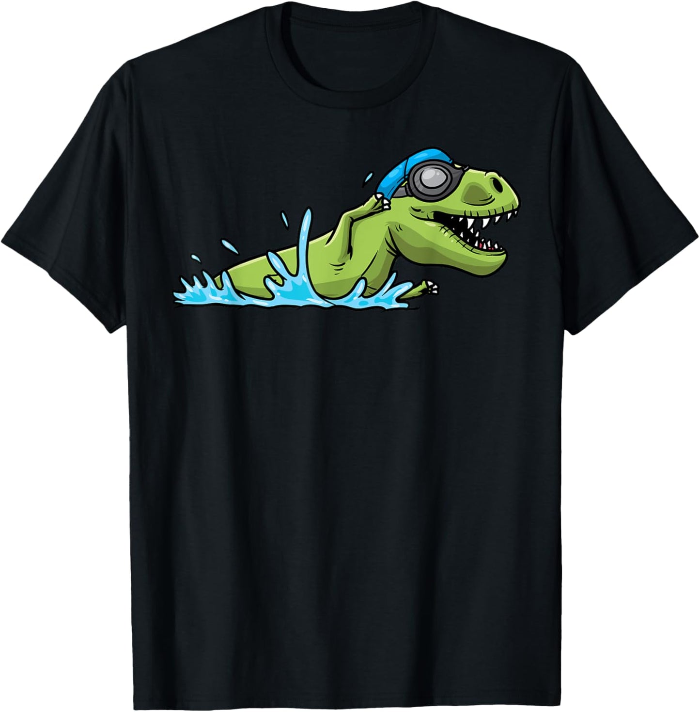 Swim Coach Swimmer Swimming Dinosaur T-Rex Boys Girls T-Shirt - T-Shirt | Black