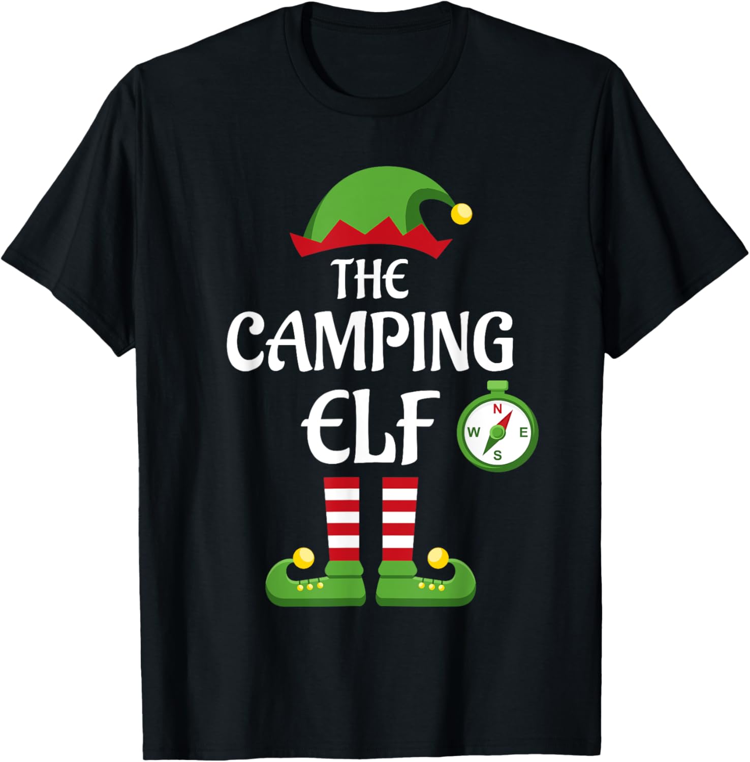 Camping Elf Family Matching Group Christmas T-Shirt - T-Shirt | Black