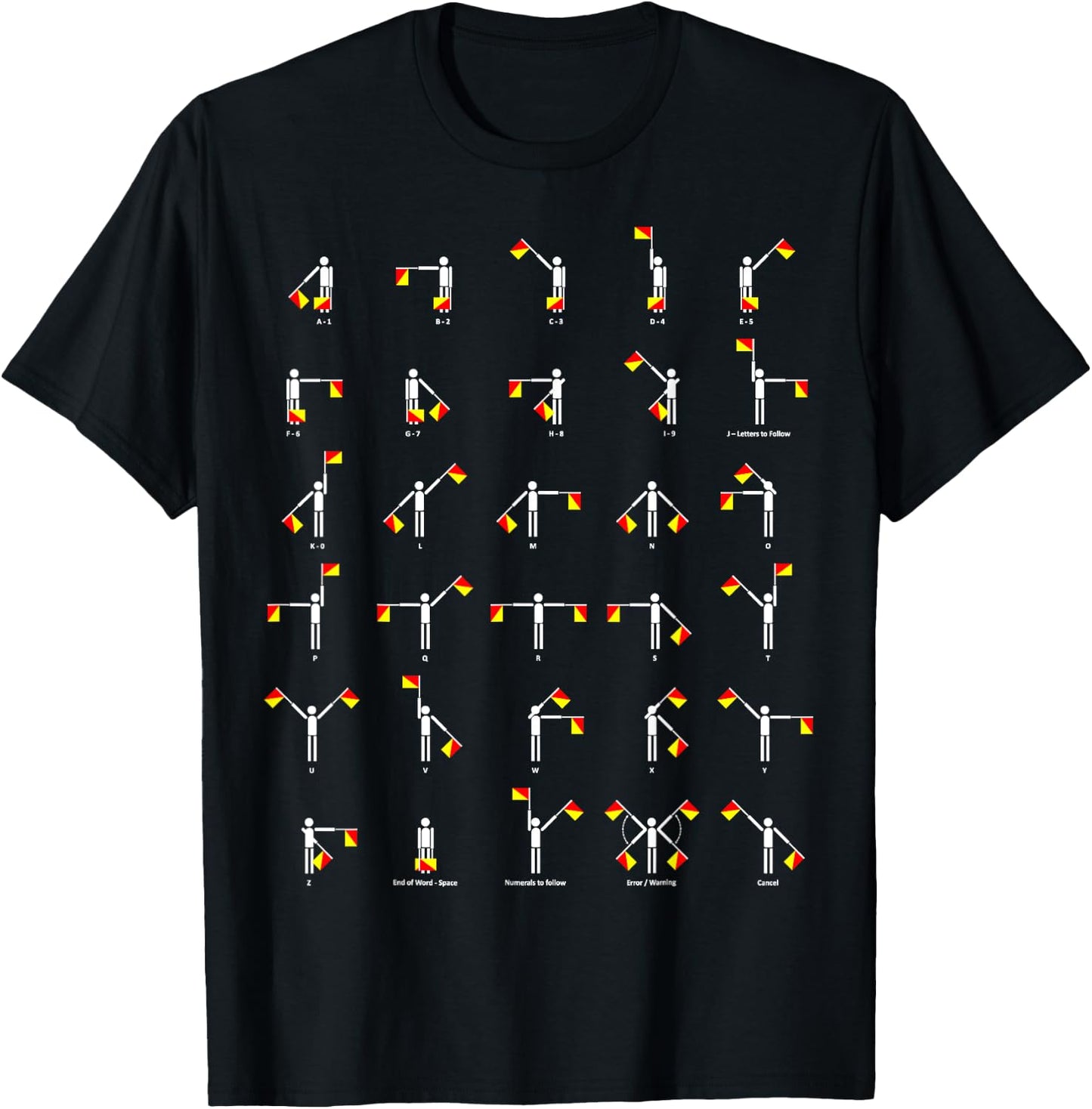 Funny Nerdy Semaphore Flag Alphabet Signalling White T-Shirt - T-Shirt | Black