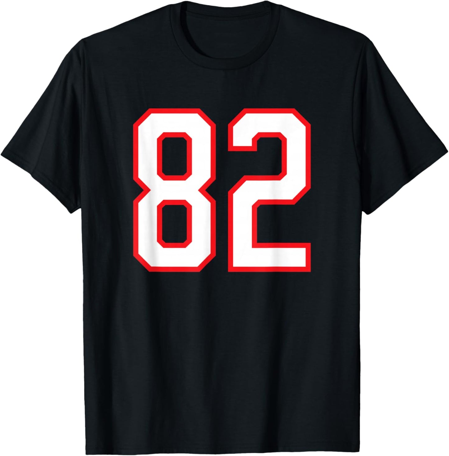 Number #82 White Red Sports Team Number T-Shirt - T-Shirt | Black