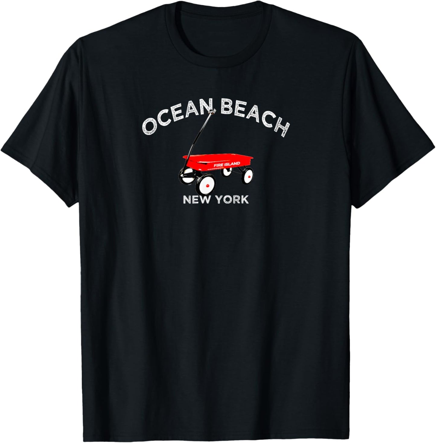 Ocean Beach Fire Island Red Wagon Long Island NY Beach Sun Women Kids T-Shirt - T-Shirt | Black
