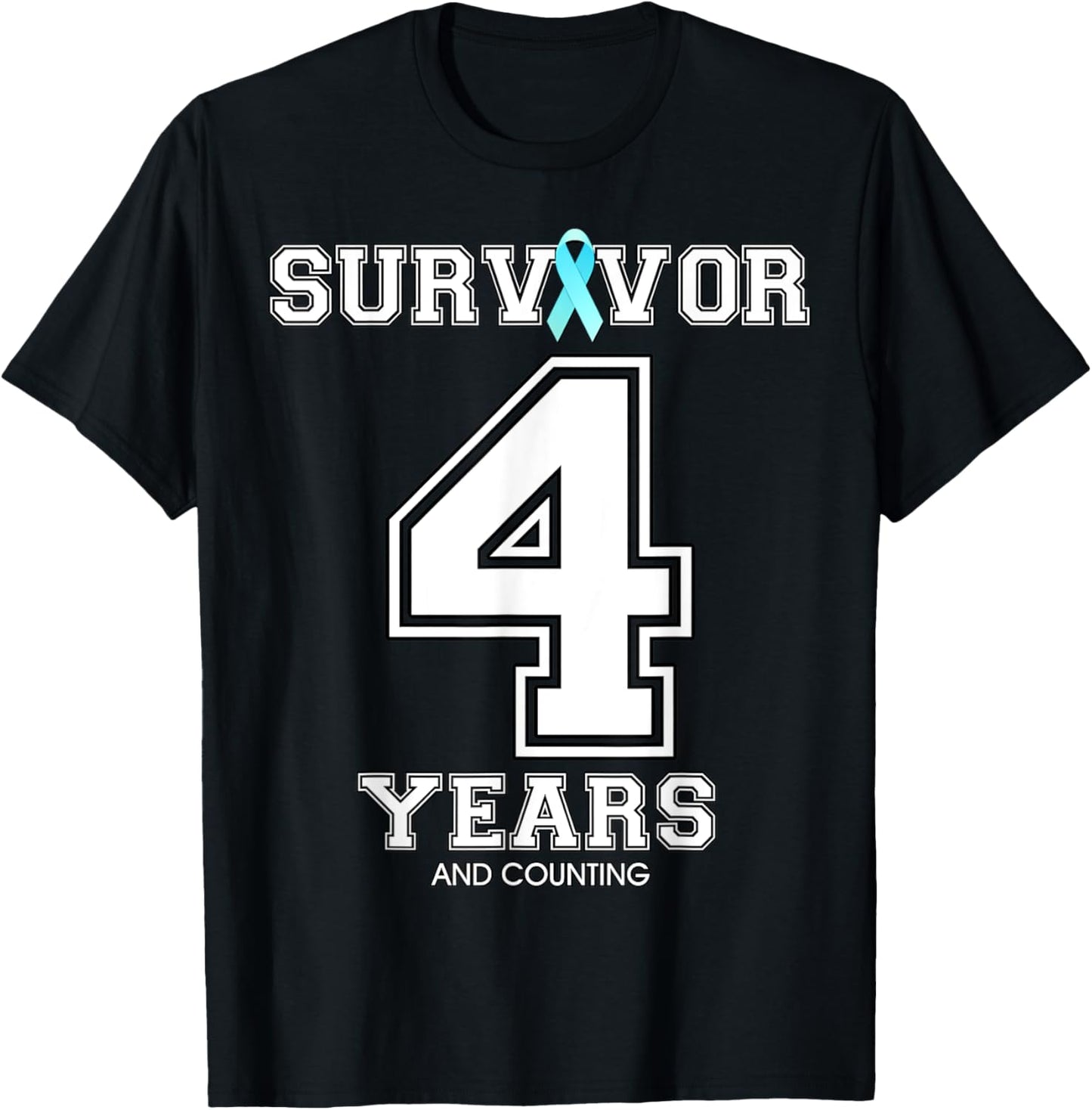 4 Years Ovarian Cancer Survivor Teal Ribbon Gift T-Shirt - T-Shirt | Black